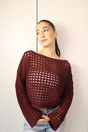 پلیور زرشکی زنانه اورسایز SHARLOT - کد 905763315