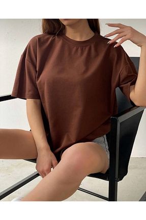 تیشرت قهوه ای زنانه اورسایز BLYDE LAYY - کد 905779161