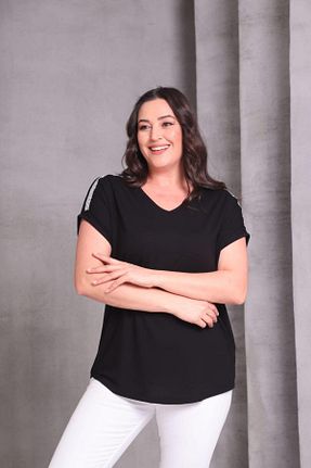بلوز سایز بزرگ مشکی زنانه رگولار Esina - کد 902485126