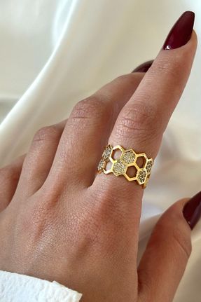 انگشتر استیل (فولاد) زرد زنانه پوشش لاکی Leo