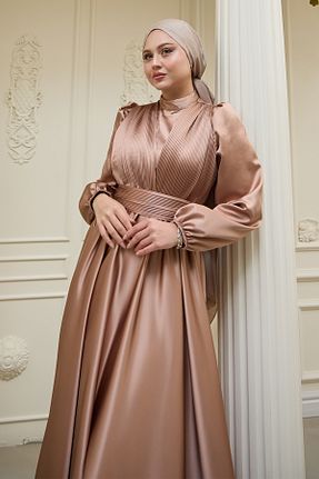 لباس مجلسی حجاب قهوه ای زنانه یقه دوچرخه InStyle - کد 905777766