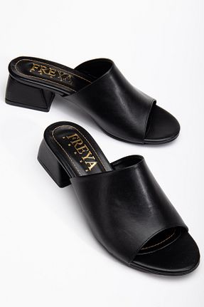 دمپائی مشکی زنانه چرم مصنوعی Freya Shoes - کد 905837198