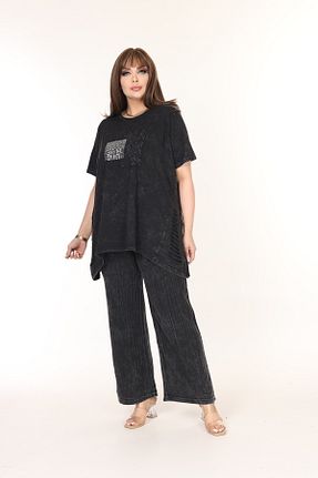 ست بالاتنه و پائین تنه سایز بزرگ مشکی زنانه فاق نرمال özle fashion - کد 906419795
