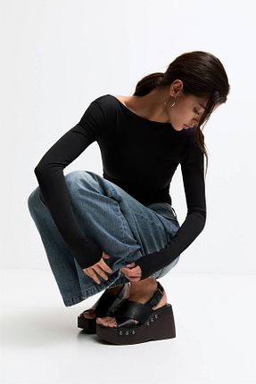 صندل مشکی زنانه پاشنه پلتفرم Pull & Bear - کد 906022173