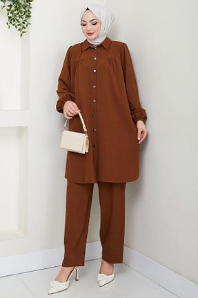 ست بالاتنه و پائین تنه حجاب قهوه ای زنانه رگولار hafsamina - کد 906088319