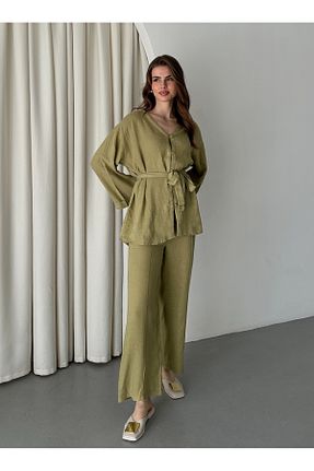 ست بالاتنه و پائین تنه خاکی زنانه بافتنی Laluvia - کد 906184966