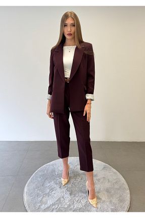 ست بالاتنه و پائین تنه زرشکی زنانه بافتنی ossons - کد 917828629