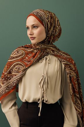 شال نارنجی زنانه ابریشم Qef - کد 917839437