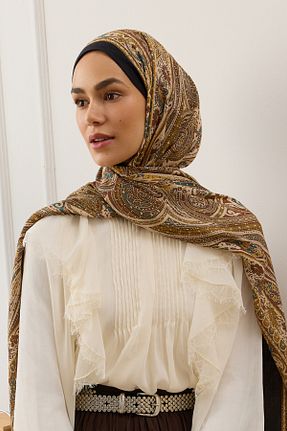 شال قهوه ای زنانه ابریشم Qef - کد 917846854