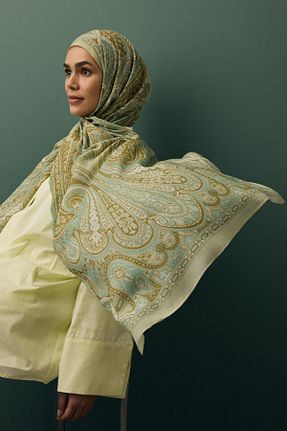 شال سبز زنانه ابریشم Qef - کد 919768287