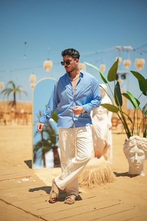 پیراهن آبی مردانه Asimetrik OUTFİT MAN - کد 844007903