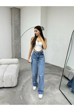 شلوار جین آبی زنانه پاچه پهن Fibula - کد 906211959