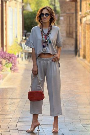 ست بالاتنه و پائین تنه طوسی زنانه بافتنی Nevin Kaya Moda - کد 906243259