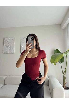 بادی زرشکی زنانه یقه مربعی Zoom Butik - کد 919711484