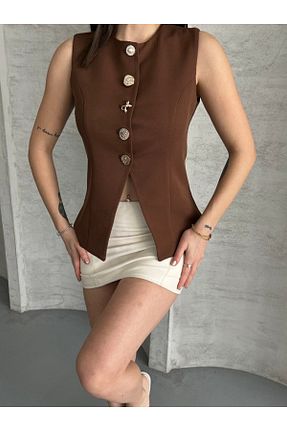 جلیقه قهوه ای زنانه رگولار İLKCET MODA - کد 906284084