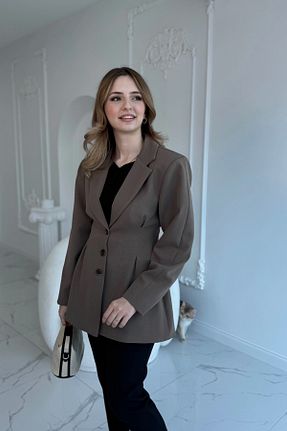 کت بلیزر قهوه ای زنانه کلاسیک HELİS BUTİK - کد 906324401