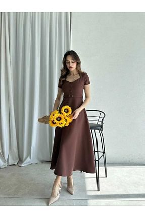 لباس مجلسی و فارغ التحصیلی قهوه ای زنانه کرپ MODA DURAĞI - کد 906312091