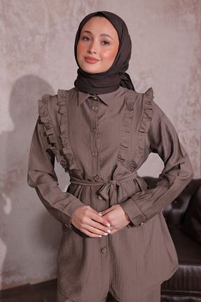 ست بالاتنه و پائین تنه حجاب قهوه ای زنانه رگولار HİFADEN - کد 906323038