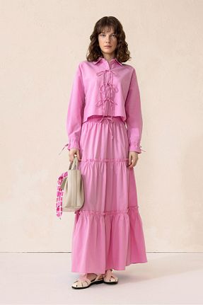 ست بالاتنه و پائین تنه حجاب صورتی زنانه رگولار Olcay - کد 906379097