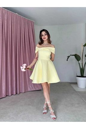 لباس مجلسی و فارغ التحصیلی زرد زنانه کرپ MODA DURAĞI - کد 906406506