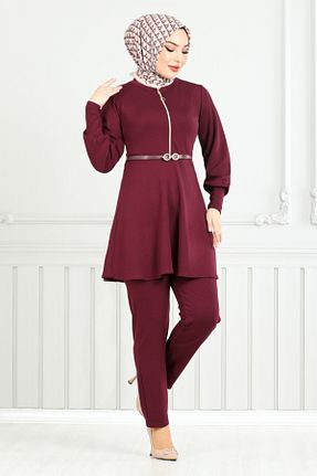 ست بالاتنه و پائین تنه زرشکی زنانه بافتنی ModaMerve - کد 906417798