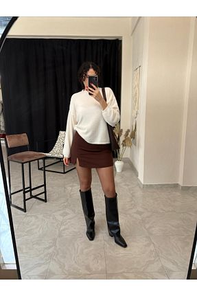 دامن قهوه ای زنانه پارچه LUZ - کد 906421237