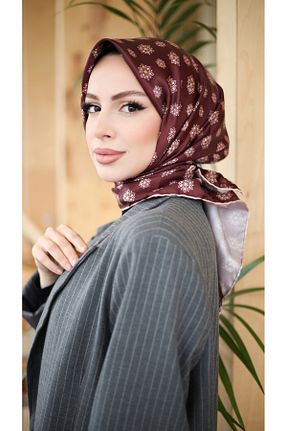 روسری قهوه ای 90 x 90 efdal şal eşarp - کد 890476074