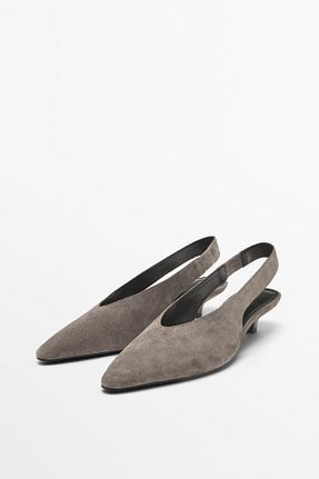 کفش پاشنه بلند کلاسیک طوسی زنانه چرم خالص Massimo Dutti - کد 906428142