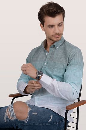 پیراهن سبز مردانه رگولار Etikmen - کد 124828964