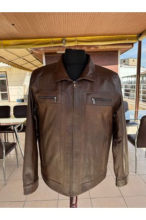 کاپشن قهوه ای مردانه اسلیم فیت Şahan Deri Denizli - کد 906466507