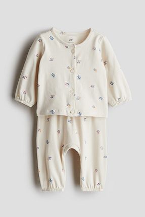 ست نوزادی بژ بچه گانه پنبه ای H&M - کد 920057295