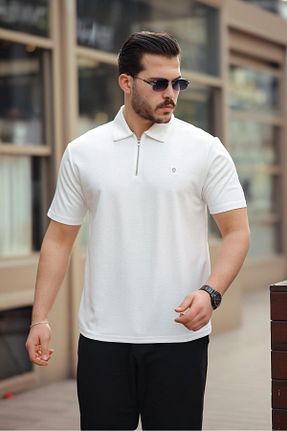 پولوشرت سفید مردانه پنبه پلی استر Miron - کد 903182474