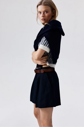 شلوارک و برمودا سرمه ای زنانه فاق بلند H&M - کد 906481326