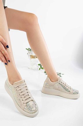 کفش اسنیکر بژ زنانه بند دار MS SUGAR SHOES - کد 906551793