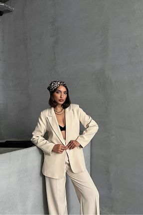 کت بلیزر بژ زنانه پارچه Neşeli Butik - کد 906536817