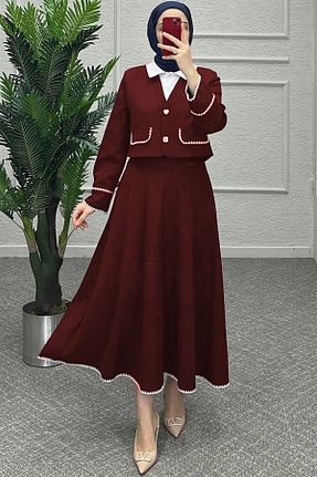 ست بالاتنه و پائین تنه حجاب زرشکی زنانه رگولار modabirsen - کد 906568820