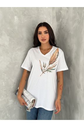 تیشرت سایز بزرگ سفید زنانه سایز بزرگ Esra Butik Hane - کد 920504719