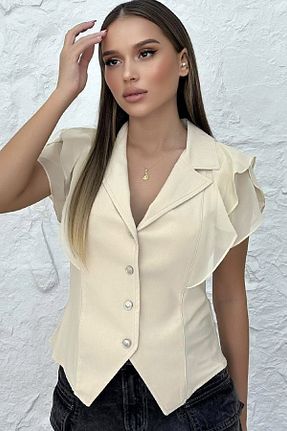 بلوز بژ زنانه ساده MissThetis - کد 917335077