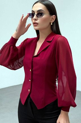بلوز زرشکی زنانه ساده MissThetis - کد 917345494