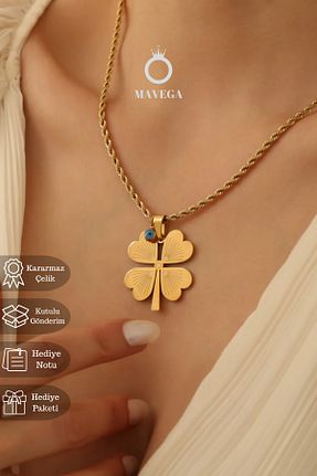 گردنبند استیل ( فولاد ) طلائی زنانه استیل ضد زنگ MAVEGA - کد 870241008