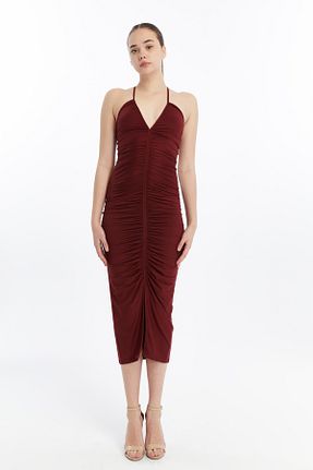 لباس زرشکی زنانه بافتنی Maison La Femme - کد 902999477