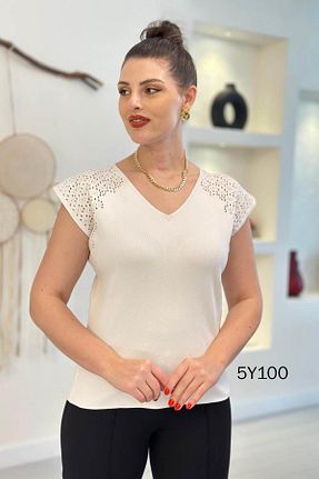 پلیور سفید زنانه Ajurlu İnce Topuk - کد 917390893