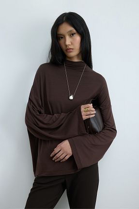 بلوز قهوه ای زنانه ساده Suud Collection - کد 917396793