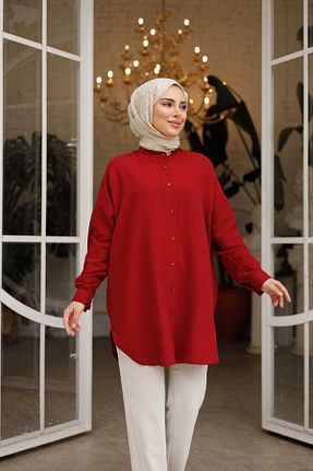 پیراهن حجاب زرشکی زنانه اورسایز Lamazi Veil - کد 917408956