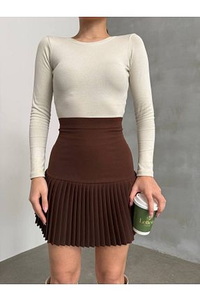 دامن قهوه ای زنانه بافتنی RAWEA FASHİON - کد 917423587