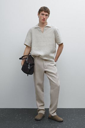 شلوار بژ مردانه کتان Massimo Dutti - کد 345899009