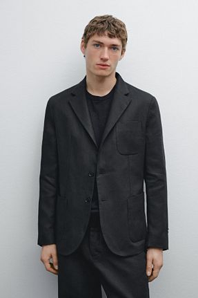 کت بلیزر مشکی مردانه کتان Massimo Dutti - کد 917436770