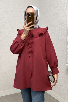 تونیک حجاب زرشکی زنانه پنبه ای Salih Çelebi - کد 920559911