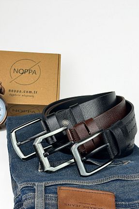 کمربند مشکی مردانه چرم خالص Noppa - کد 499138157