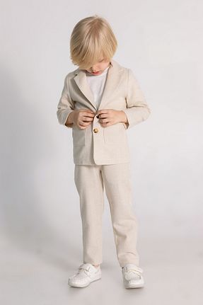 کت و شلوار بژ بچه گانه یقه کتی DMB BOYS & GIRLS - کد 898543882